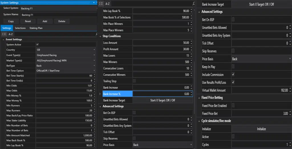 auto betting settings